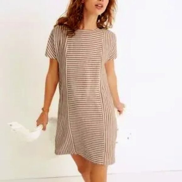 Madewell Dress Stripe-Play Button-Back Tee Red White Shift Mini Boho XS #G5305 - Picture 1 of 13